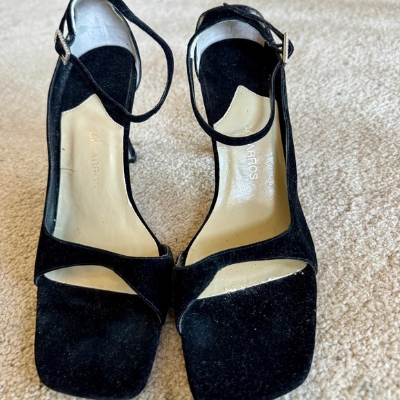 Caparros Black Sq Open Toe 3 in Heel W/Crystal Buckle Sz 9M - Picture 1 of 10